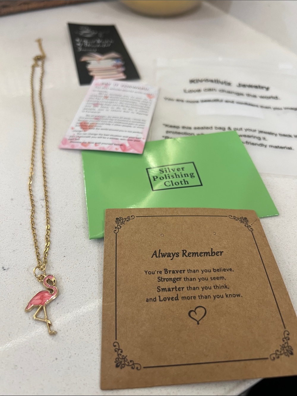 Gold Flamingo Pendant Necklace - Pink Enamel - Picture 1 of 11